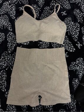 SHEIN Beige Seamless Shaping Bralette & High-Waist Shorts Set